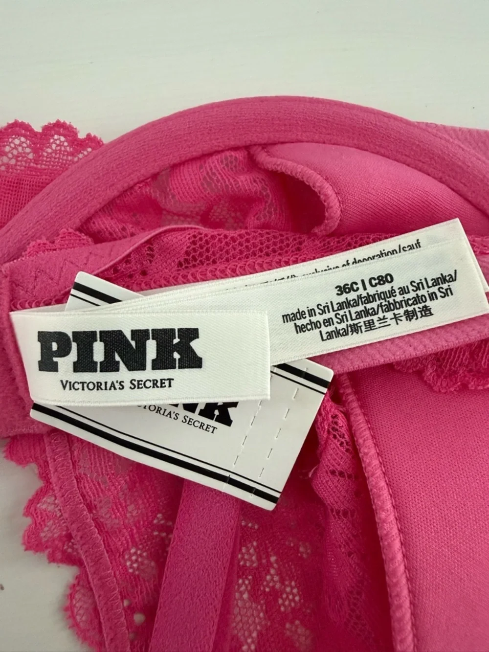 PINK Victoria’s Secret Lace Unlined Bra 36C Pink NWT